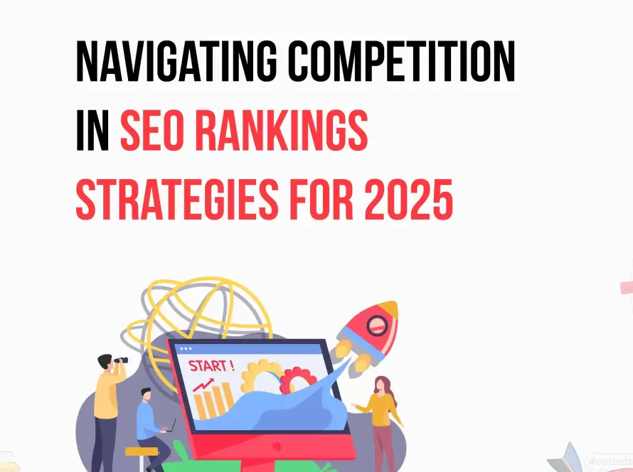 Infographic outlining SEO strategies for navigating competition in 2025, including trend analysis, content quality, and technical optimizations.