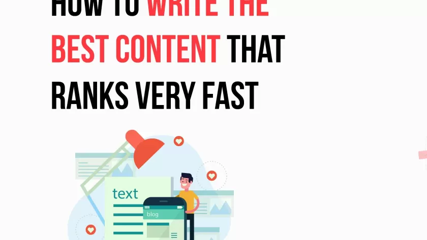 Infographic showing tips for writing high-quality content that ranks quickly, including keyword research, user intent alignment, and on-page SEO optimization.