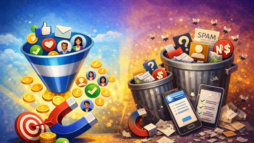 Marketer reviewing Meta lead ad performance and filtering low-quality submissions to improve lead quality in 2026.
