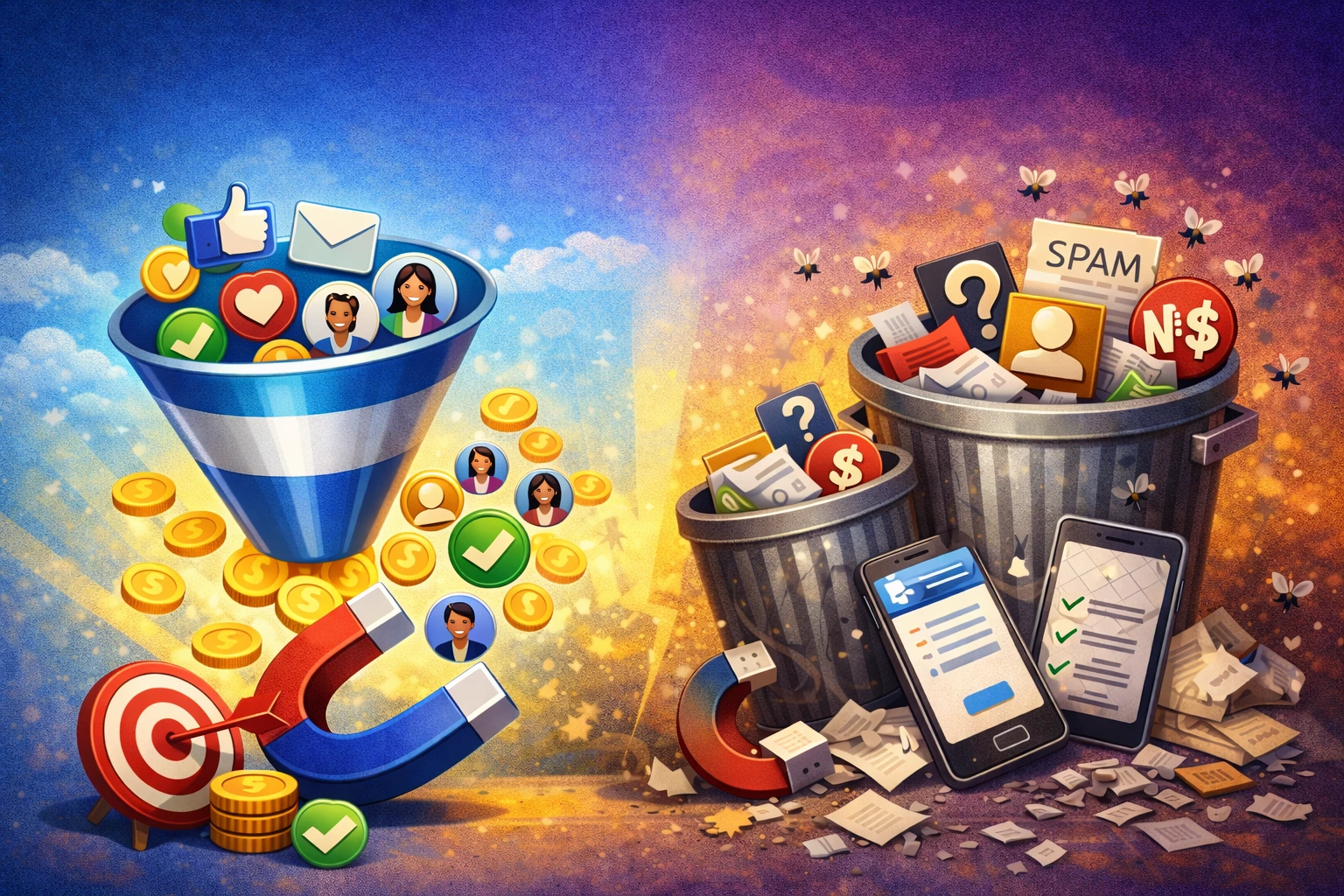 Qualified leads vs junk leads Meta Ads targeting and conversion illustration