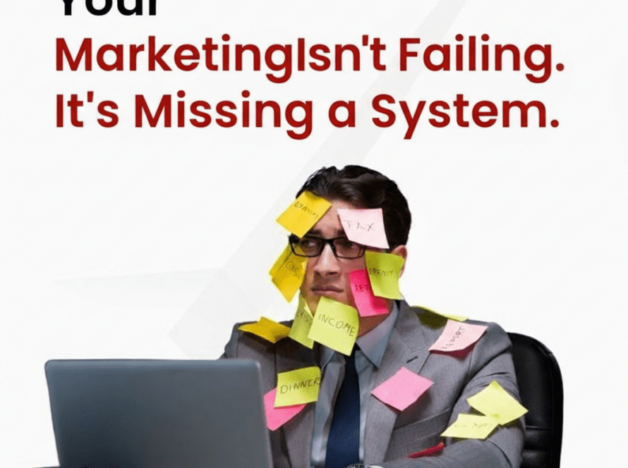 Business owner reviewing disconnected marketing activities before organizing them into one clear system for leads, sales, and follow-up.