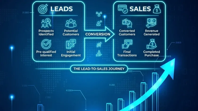 Difference between leads and sales infographic.