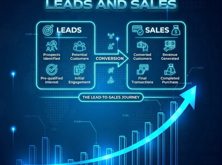 Difference between leads and sales infographic.