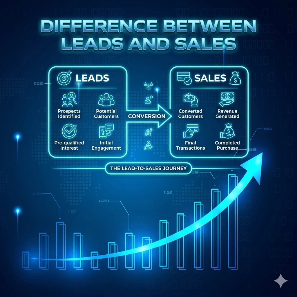 Difference between leads and sales infographic.