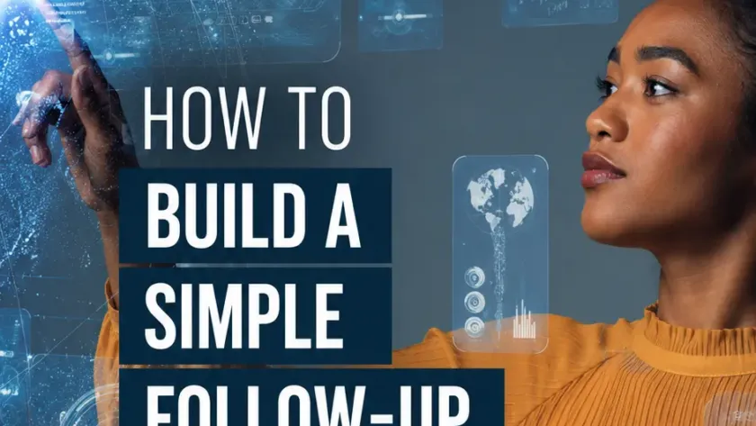 Professional using a digital tablet and holographic technology interface with the text "How to Build a Simple Follow-Up System for Every Enquiry" and Addox Digital logo