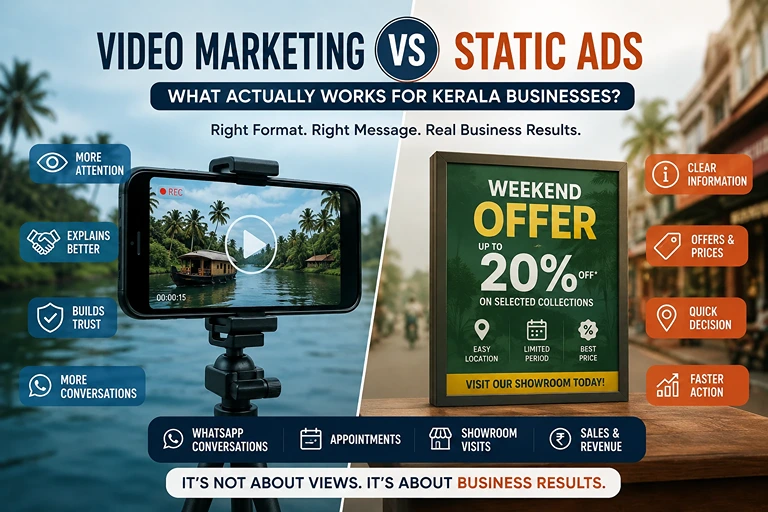 Video marketing vs static ads comparison for Kerala businesses